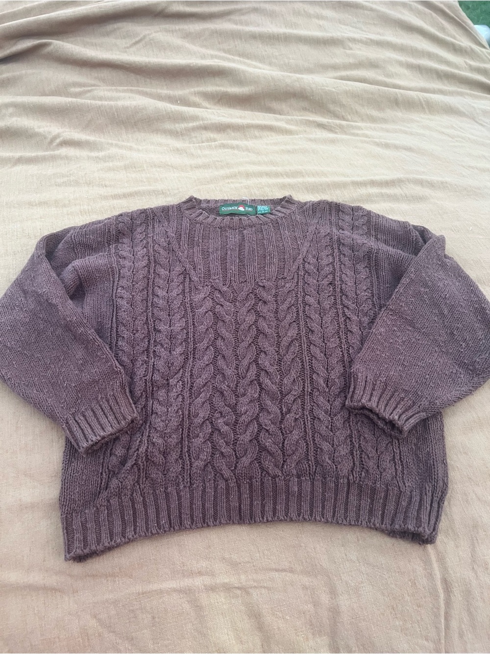 Vtg Outback Red Cable Knit Crewneck Fisherman Cabincore Cottage Sweater Size L